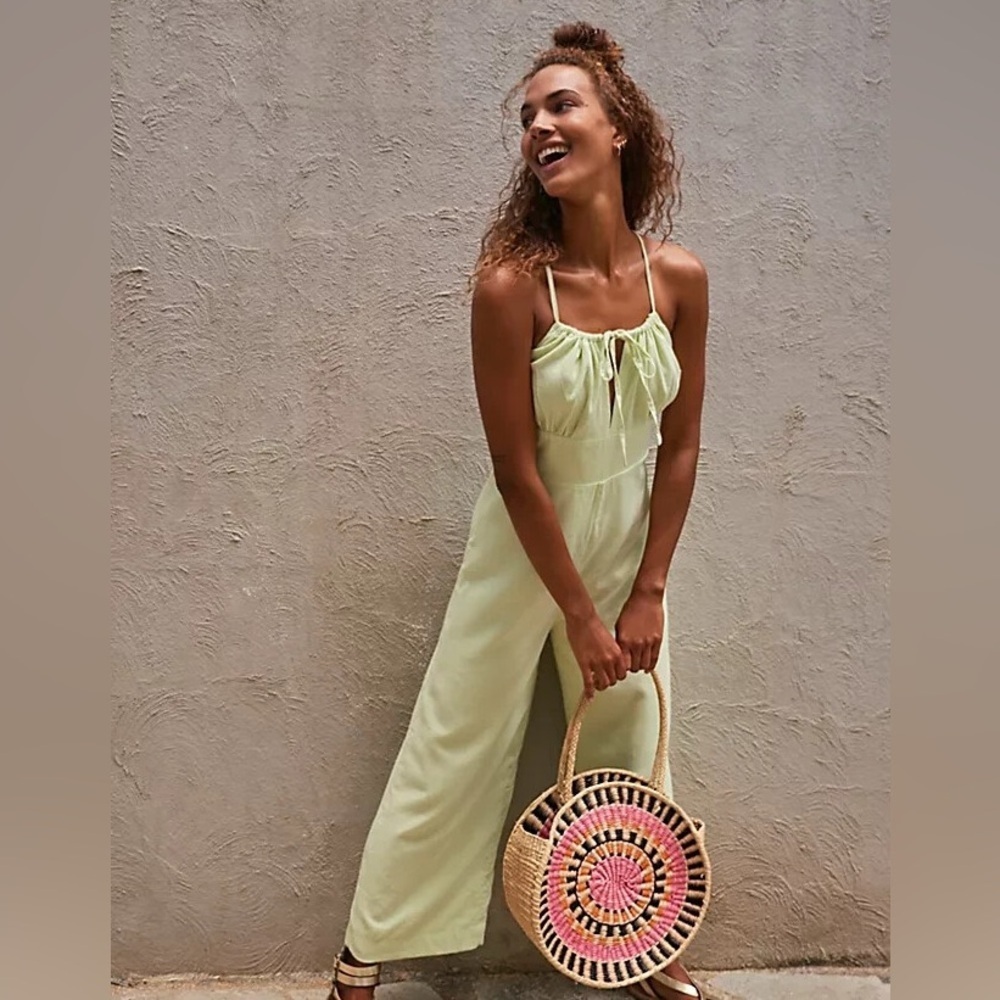 Free People Oh My Darling Jumpsuit Criss Cross New Medium Citrus Green